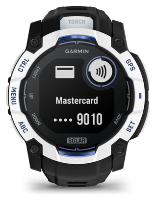 Montre GPS Garmin Instinct 3 Solar - 50 mm Blanc avec Bracelet en Silicone Noir Bleu Électrique Édition Limitée Supernova
