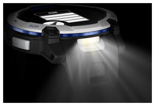Montre GPS Garmin Instinct 3 Solar - 50 mm Blanc avec Bracelet en Silicone Noir Bleu Électrique Édition Limitée Supernova