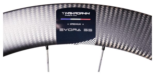 Paire de roues carbone route – MaKadamm evora 55 disc xpremium à pneus – 1345 gr la paire – centerlock – axe 12x100 | 12x142