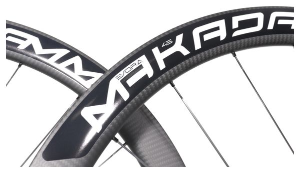 Paire de roues carbone route – MaKadamm evora 45 disc xpremium à pneus – 1265 gr la paire – centerlock – axe 12x100 | 12x142