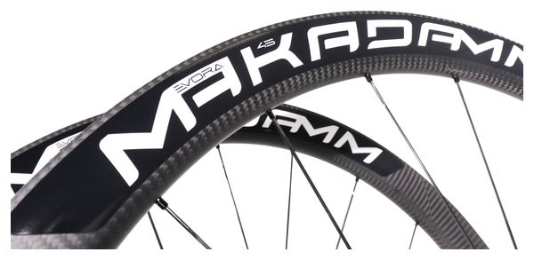 Paire de roues carbone route – MaKadamm evora 45 disc xpremium à pneus – 1265 gr la paire – centerlock – axe 12x100 | 12x142