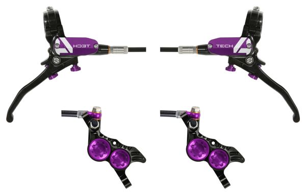 Pair of Hope Tech 4 V4 Brakes Standard Hose Black/Violet