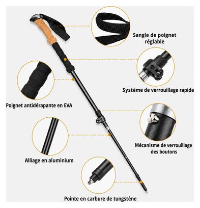Bâtons de marche nordique en Aluminium  pliables SHOCKPROOF noir - VOXOR