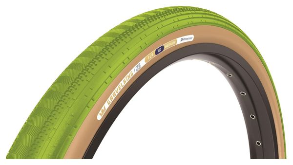 Pneu Gravel Panaracer GravelKing SemiSlick Limited Color Edition 700 mm Tubeless Ready Souple ZSG Gravel Compound BeadLock TuffTex Vert Matcha Flancs Beiges