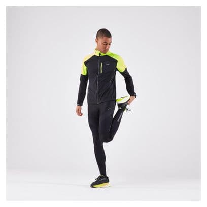 Veste à capuche Kiprun Run 900 Warm Regul Noir/Jaune Fluo