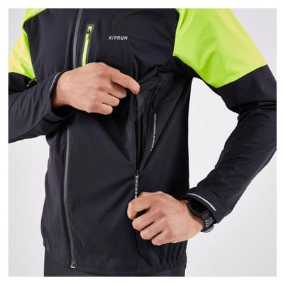 Veste à capuche Kiprun Run 900 Warm Regul Noir/Jaune Fluo