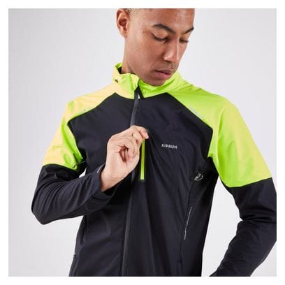 Veste à capuche Kiprun Run 900 Warm Regul Noir/Jaune Fluo