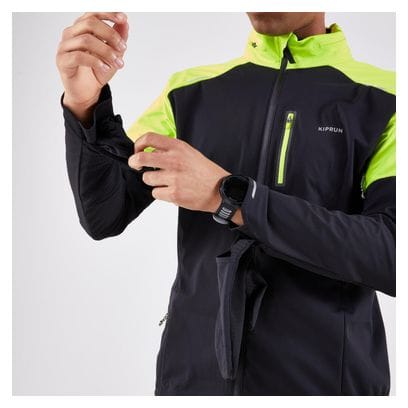 Veste à capuche Kiprun Run 900 Warm Regul Noir/Jaune Fluo