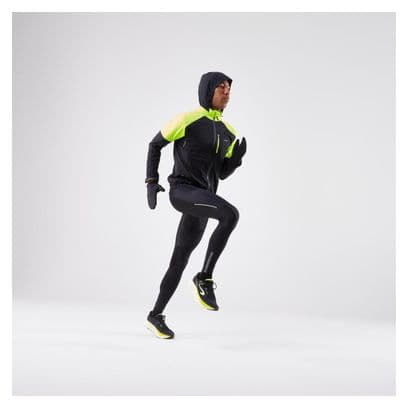 Veste à capuche Kiprun Run 900 Warm Regul Noir/Jaune Fluo