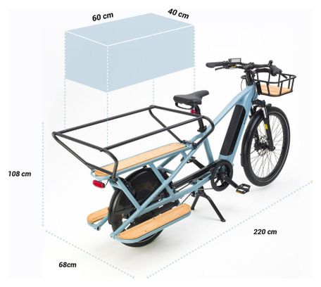 Vélo Cargo Longtail Électrique Btwin Elops R500E Microshift 8V 26/20'' 672 Wh Bleu 2022