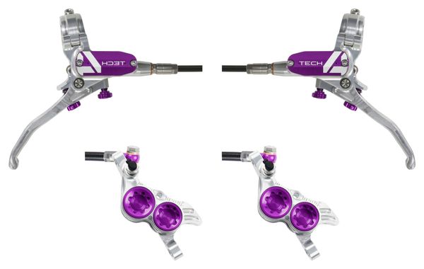 Hope Tech 4 V4 Brake Pair Standard Hose Silver/Purple