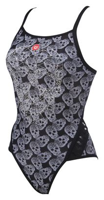 Arena Crazy Pop Skulls Superfly Back One Piece Swimsuit Grey