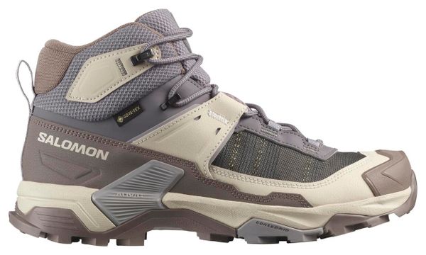 Salomon X Ultra 5 Mid GTX Grey Beige Women's Shoes