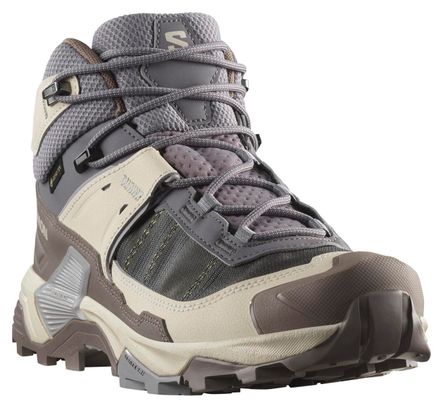 Salomon X Ultra 5 Mid GTX Grey Beige Women's Shoes