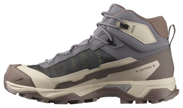 Salomon X Ultra 5 Mid GTX Grey Beige Women's Shoes