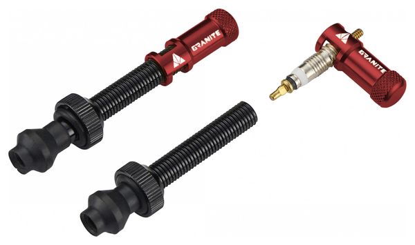 Pair of Granite Design Juicy Nipple Tubeless Valves 80 mm with Red Shell Removal Plugs