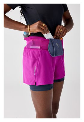 Pantaloncini Brooks High Point 2.0 3in rosa/blu da donna 2 in 1