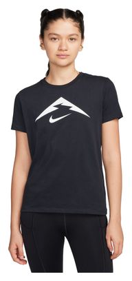 Nike Dri-Fit Trail Logo Damesshirt met Korte Mouw Zwart