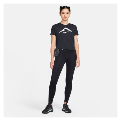 Nike Dri-Fit Trail Logo Damesshirt met Korte Mouw Zwart