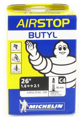 Michelin C4 AirStop Butyl MTB Bike Tube 26x1.70 - 26x2.10 Presta Valve