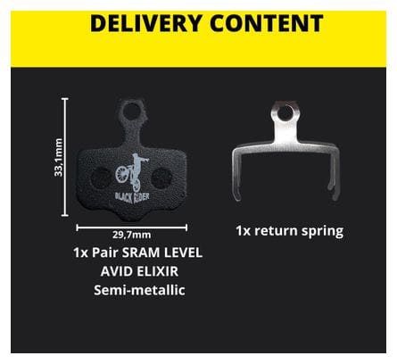 Paires de Plaquettes BLACK RIDER pour SRAM Level | AVID Elixir Semi-Métallique "Agressif"