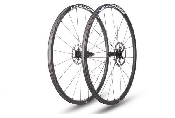 Paire de roues carbone route – MaKadamm evora 25 disc xpremium à pneus – 1130 gr la paire – centerlock – axe 12x100 | 12x142
