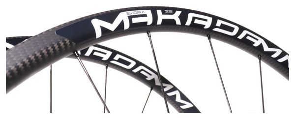 Paire de roues carbone route – MaKadamm evora 25 disc xpremium à pneus – 1130 gr la paire – centerlock – axe 12x100 | 12x142