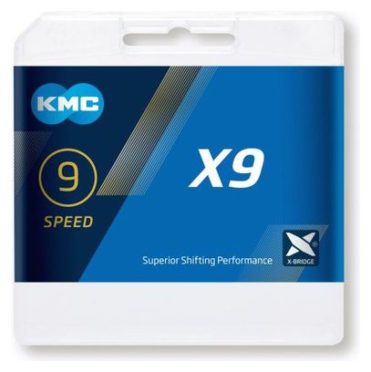 Cadena KMC X9 96 Eslabones 9S Plata