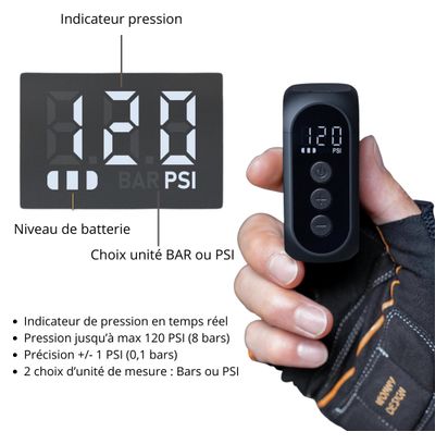 ANOUTWAY Mini-Elektropumpe - Kompakter 120PSI (8 bar) Kompressor - Digitalanzeige (bar oder PSI)
