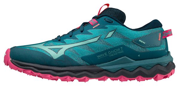 Chaussures de Trail Running Femme Mizuno Wave Daichi 7 Vert Bleu Rose