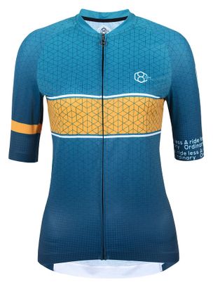 Maillot cyclisme femme manches courtes vert pétrole/jaune 8andCounting