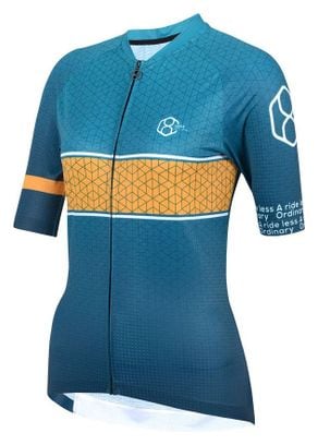 Maillot cyclisme femme manches courtes vert pétrole/jaune 8andCounting