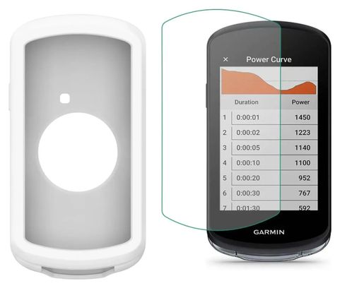 Pack protezione Garmin Edge 1040 / 1030 – Custodia silicone bianca + pellicola vetro temperato