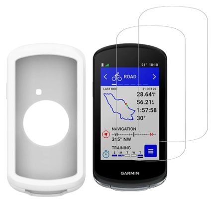 Schutzpaket Garmin Edge 1040 / 1030 – Weiße Silikonhülle + 2 Panzerglas-Schutzfolien