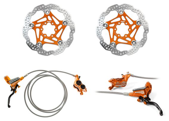 Hope Tech 3 V4 Brake set Orange Braided Hose - Floating Disc Orange