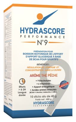 Isotonisches Getränk der Anstrengung Hydrascore Nr. 9 Pfirsich-Tee 10 x 40 g