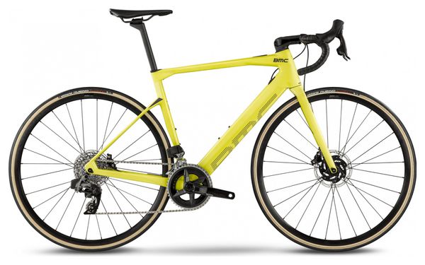 BMC Roadmachine AMP Two Bicicletta da strada elettrica Sram Rival eTap AXS 12S 350 Wh 700 mm Lime Yellow 2023