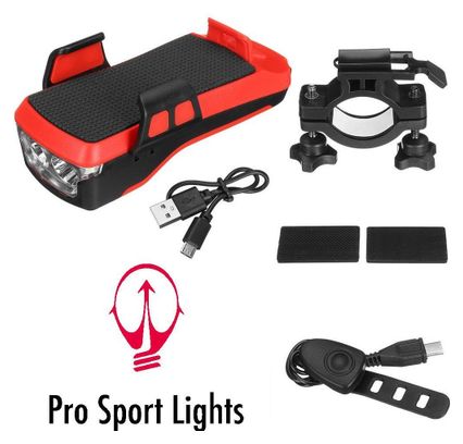 Phare 550 Lumen - Support téléphone vélo avec Powerbank - Rechargeable - avec klaxon