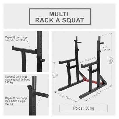 Squat rack avec barre olympique de 218cm + 30kg des poids (2x5 et 2x10) bumper en 51mm
