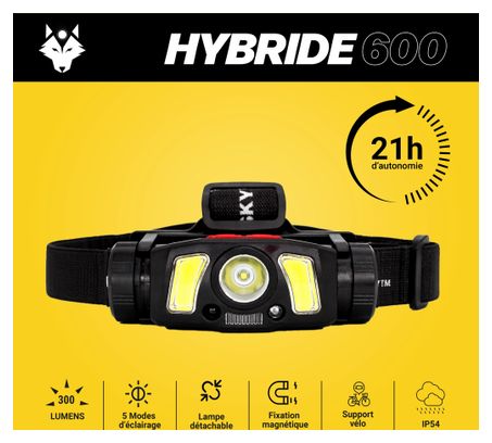 Lampe frontale 2 en 1  vélo HYBRIDE600 - Rechargeable / 300 lumens