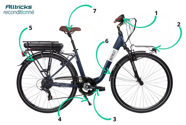 Vélo de Ville Électrique Mixte Bicyklet Claude Shimano Tourney 7V 500 Wh 700 mm Bleu Nuit Mat Marron T.48 167/185cm - Produit Reconditionné