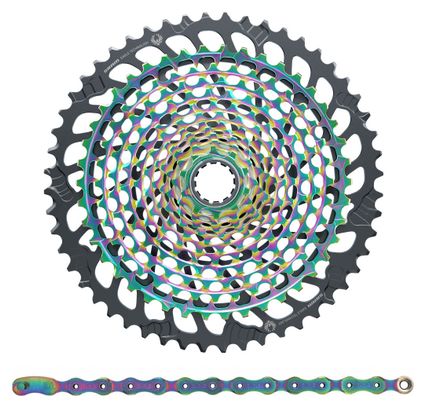 Pack Sram XX1 Eagle XG-1299 Cassette 10-52 Teeth 12V Rainbow + Sram XX1 Eagle PC1290 126 Links Rainbow Chain