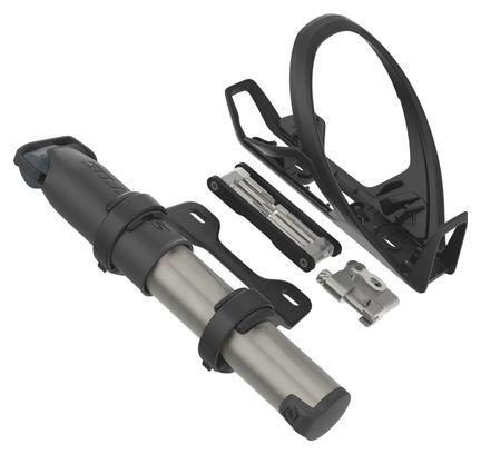 Syncros iS Cache 2.0HV Bottle Cage Black + iS Cache 8CT Multi-Tool (8 funzioni) + Boundary 2.0HV Mini-Pump (Max 70 psi / 4.8 bar)