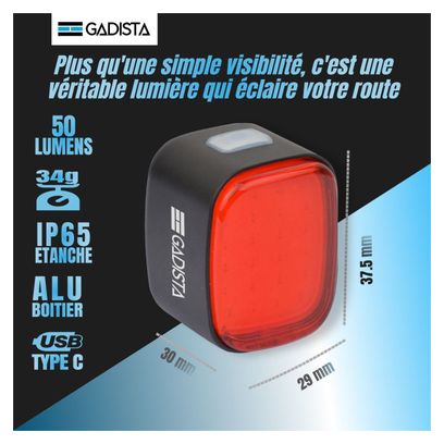 Lumiere velo arriere puissante 50 lumens avec 4 modes  étanche IPX65 Rechargeable USB C jusqu'a 10h d'autonomie