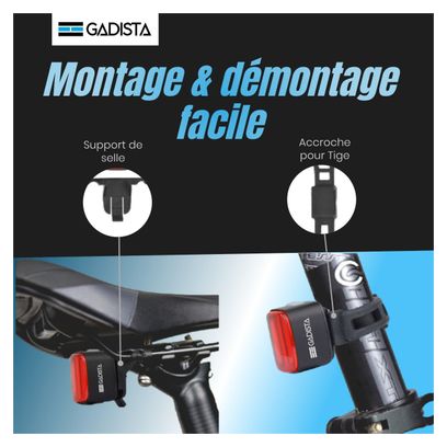 Lumiere velo arriere puissante 50 lumens avec 4 modes  étanche IPX65 Rechargeable USB C jusqu'a 10h d'autonomie