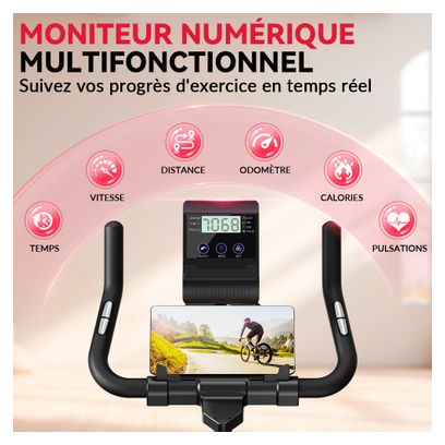 Vélo d'appartement Fitness D 10KG magnétique rouge avec Tapis