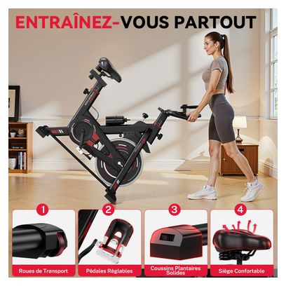 Vélo d'appartement Fitness D 10KG magnétique rouge avec Tapis