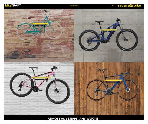 bikeTRAP - Support mural pour suspendre jusqu'à 2 vélos et cadenas antivol. Rangez et protégez votre vélo de manière confortable. Compatible avec tous les cadres et poids de vélo.