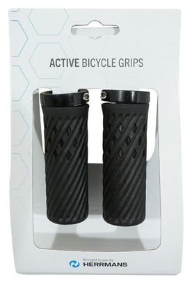 Poignee Vtt Herrmans Luna Lock 90Mm Noir Avec Collier Fermeture (Paire)