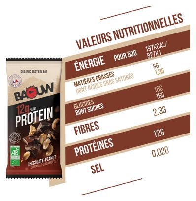 Baouw Barre Protéinée BIO Chocolat Cacahuètes 50g